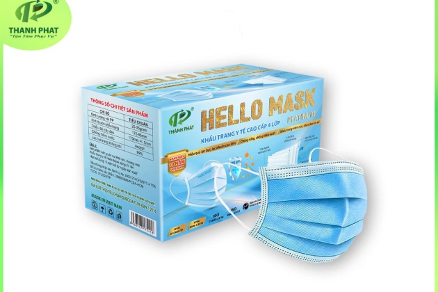 KHẨU TRANG Y TẾ HELLO MASK (4 Lớp - 55 Cái / Hộp ) - MÀU XANH